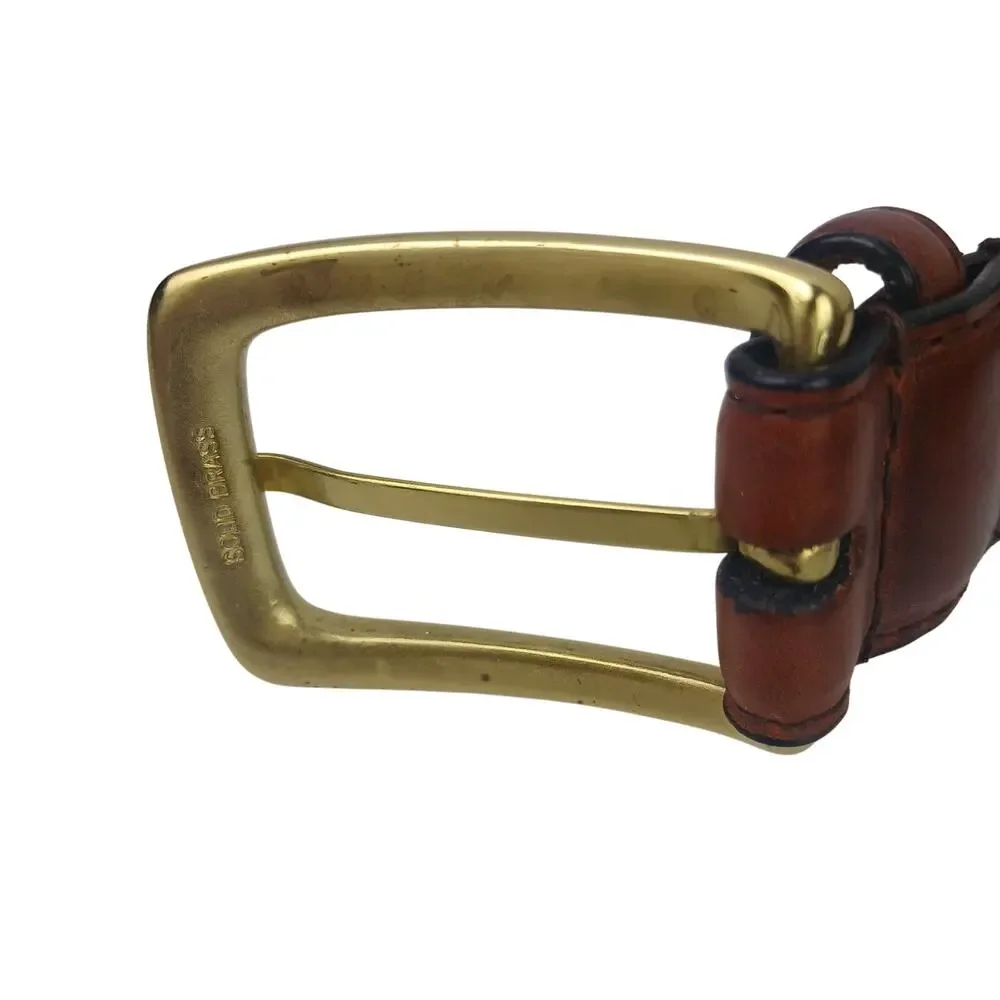 Men's SZ 44 Mahogany Basket Weave Belt With Brass Buckle NEW